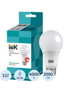 Лампа светодиодная Eco 20Вт A60 груш. 4000К E27 IEK LLE-A60-20-230-40-E27