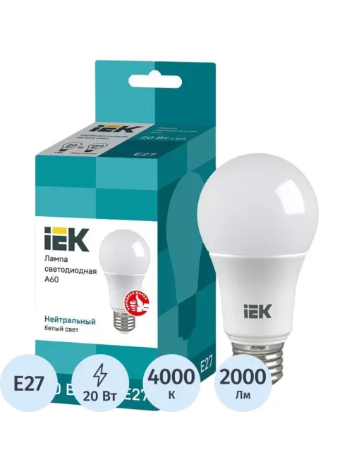 Лампа светодиодная Eco 20Вт A60 груш. 4000К E27 IEK LLE-A60-20-230-40-E27