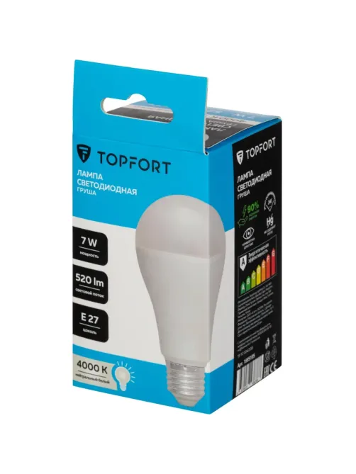 Лампа светодиодная Topfort E27 7W 4000K груша