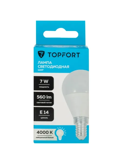 Лампа светодиодная Topfort E14 7W 4000K шар