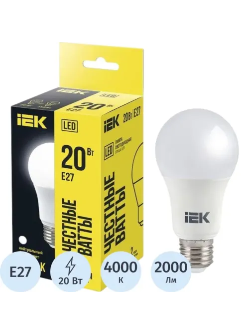 Лампа светодиодная IEK ECO A60 LLE-A60-20-230-40-E27 20Вт 230В 4000К E27