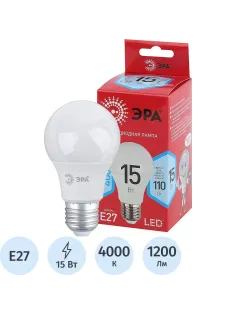 Лампа светодиодная ЭРА LED A60-15W-840-E27 R 15Вт Е27 4000К Б0046356