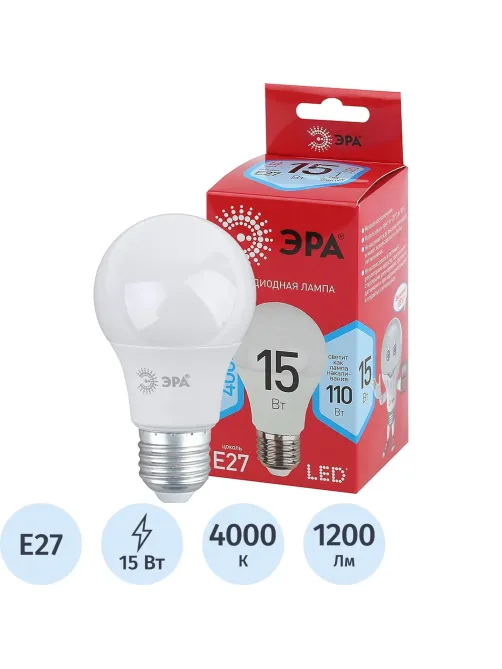 Лампа светодиодная ЭРА LED A60-15W-840-E27 R 15Вт Е27 4000К Б0046356