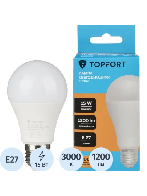 Лампа светодиодная Topfort E27 15W 3000K груша