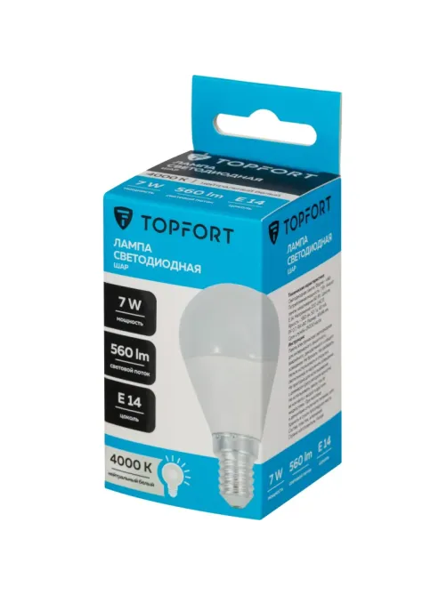 Лампа светодиодная Topfort E14 7W 4000K шар