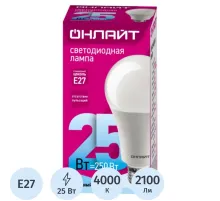 Лампа светодиодная ОНЛАЙТ OLL-A60-25-230-4K-E27 25Вт Е27 4000К 61954