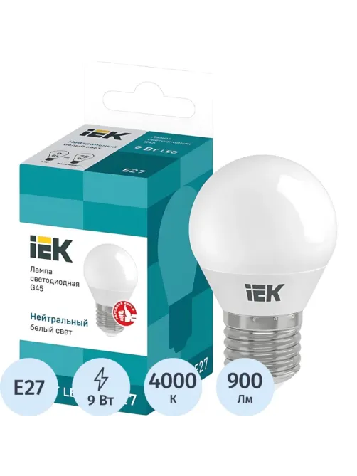Лампа светодиодная Eco G45 9Вт шар 4000К E27 IEK LLE-G45-9-230-40-E27