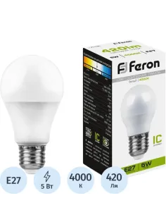 Лампа светодиодная Feron LB-38 Шарик E27 5W 175-265V 4000K(25405)