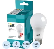 Лампа светодиодная Eco 15Вт A60 груш. 4000К E27 IEK LLE-A60-15-230-40-E27
