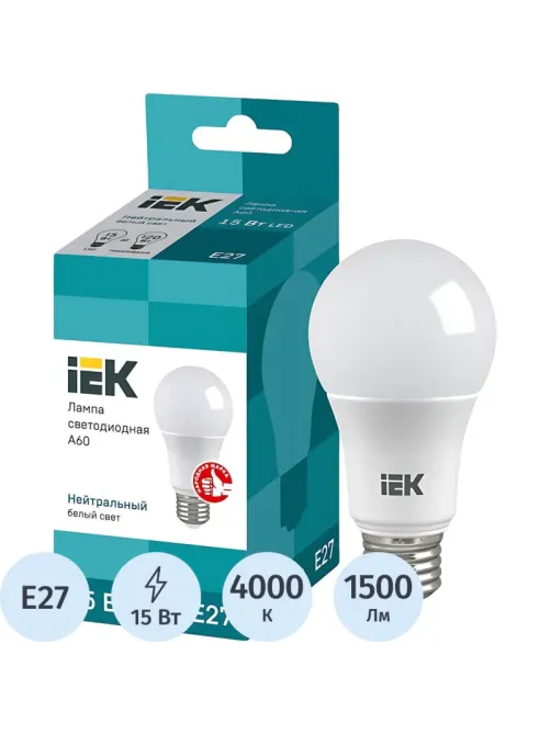 Лампа светодиодная Eco 15Вт A60 груш. 4000К E27 IEK LLE-A60-15-230-40-E27