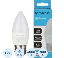 Лампа светодиодная Topfort E27 10W 4000K свеча