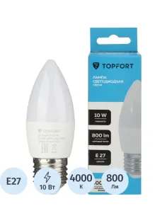 Лампа светодиодная Topfort E27 10W 4000K свеча