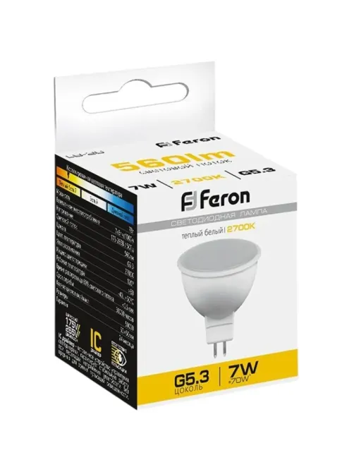 Лампа светодиодная Feron LB-26 MR16 G5.3 7W 175-265V 2700K (25235)