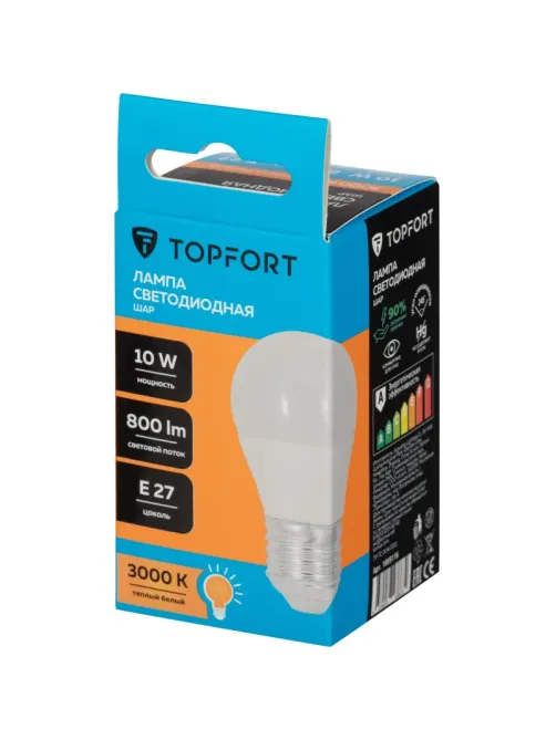Лампа светодиодная Topfort E27 10W 3000K шар