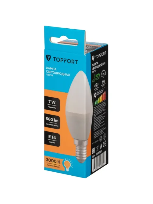 Лампа светодиодная Topfort E14 7W 3000K свеча