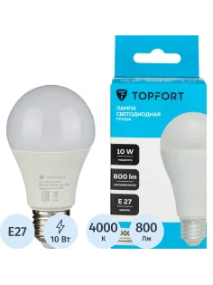 Лампа светодиодная Topfort E27 10W 4000K груша