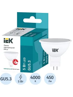 Лампа светодиодная IEK ECO MR16 LLE-MR16-5-230-40-GU5 5Вт 4000К GU5.3
