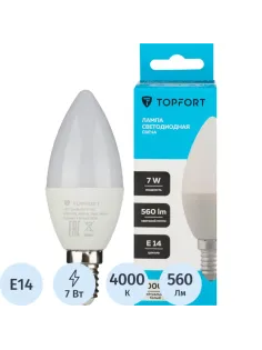 Лампа светодиодная Topfort E14 7W 4000K свеча