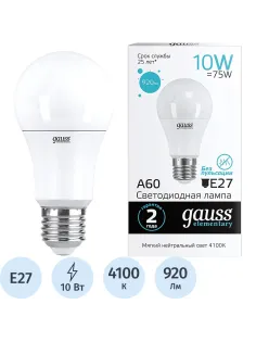 Лампа светодиодная Gauss LED Elementary A60 10Вт E27 4100K (23220)
