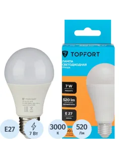 Лампа светодиодная Topfort E27 7W 3000K груша
