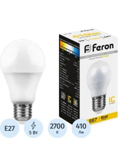 Лампа светодиодная Feron LB-38 Шарик E27 5W 175-265V 2700K(25404)