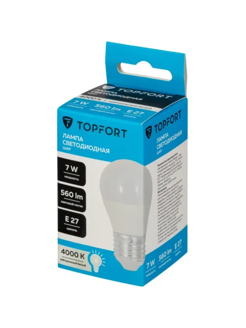 Лампа светодиодная Topfort E27 7W 4000K шар