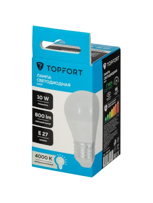 Лампа светодиодная Topfort E27 10W 4000K шар