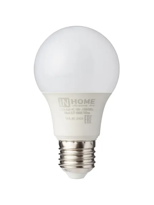 Лампа светодиодная LED-A60-VC 10Вт 230В Е27 4000К IN HOME