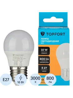 Лампа светодиодная Topfort E27 10W 3000K шар