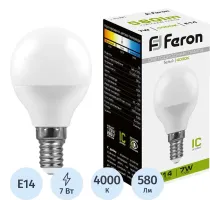 Лампа светодиодная Feron LB-95 Шарик E14 7W 175-265V 4000K(25479)