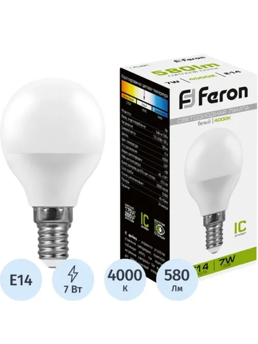 Лампа светодиодная Feron LB-95 Шарик E14 7W 175-265V 4000K(25479)