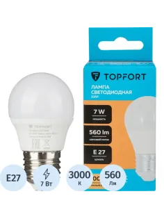 Лампа светодиодная Topfort E27 7W 3000K шар