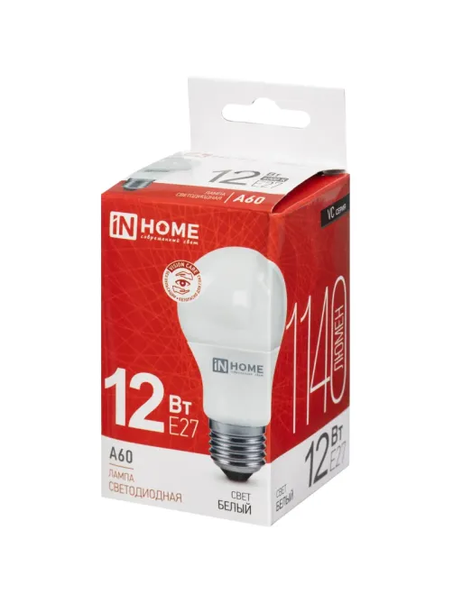 Лампа светодиодная LED-A60-VC 12Вт 230В Е27 4000К IN HOME