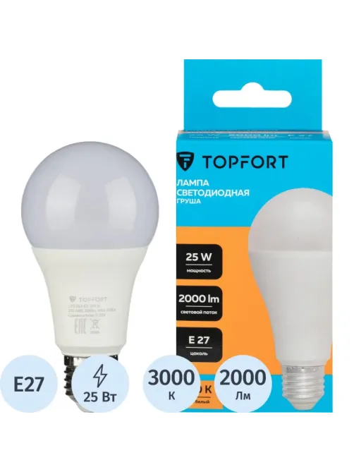 Лампа светодиодная Topfort E27 25W 3000K груша