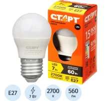 Лампа светодиодная Старт 7W E27 2700k тепл.бел.шар ECO