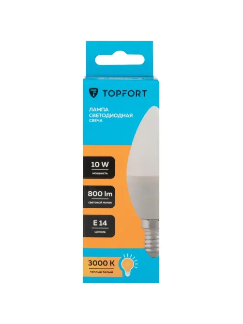 Лампа светодиодная Topfort E14 10W 3000K свеча