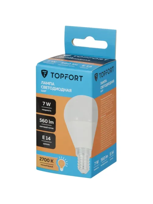 Лампа светодиодная Topfort E14 7W 2700K шар