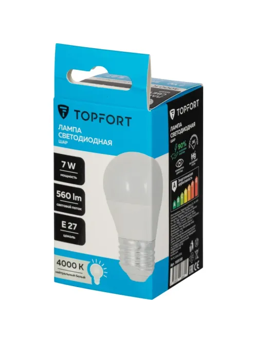 Лампа светодиодная Topfort E27 7W 4000K шар