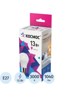 Лампа светодиодная КОСМОС А60 13W Е27 3000K 10 шт/уп (LED13wA60E2730_10)