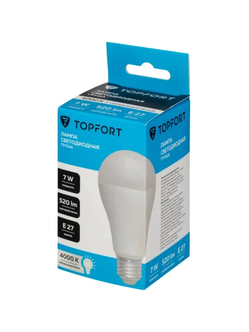 Лампа светодиодная Topfort E27 7W 4000K груша