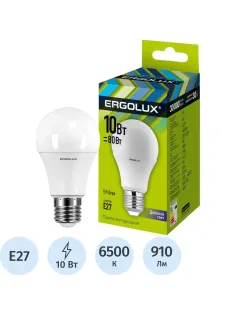 Лампа светодиодная Ergolux LED-A60-10W-E27-6500K Л