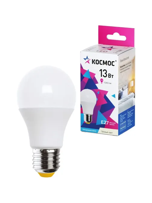 Лампа светодиодная КОСМОС А60 13W Е27 3000K 10 шт/уп (LED13wA60E2730_10)