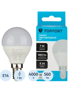 Лампа светодиодная Topfort E14 7W 4000K шар