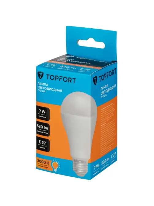 Лампа светодиодная Topfort E27 7W 3000K груша