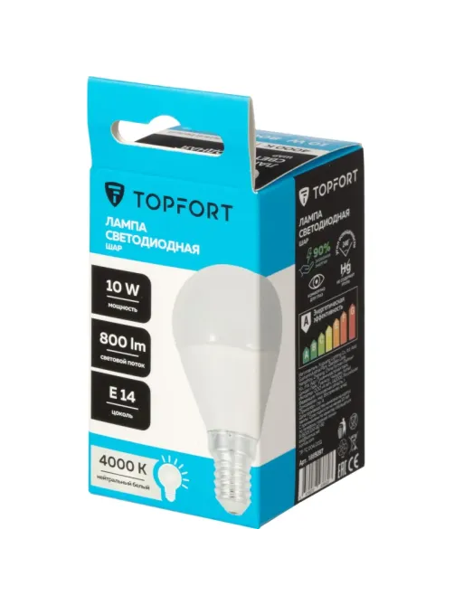 Лампа светодиодная Topfort E14 10W 4000K шар