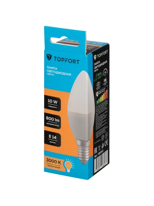 Лампа светодиодная Topfort E14 10W 3000K свеча
