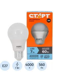 Лампа светодиодная Старт ECO E27 7W 4000K груша