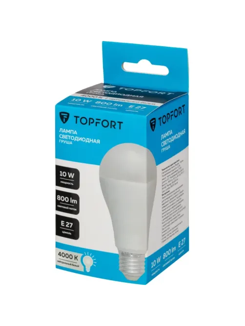 Лампа светодиодная Topfort E27 10W 4000K груша