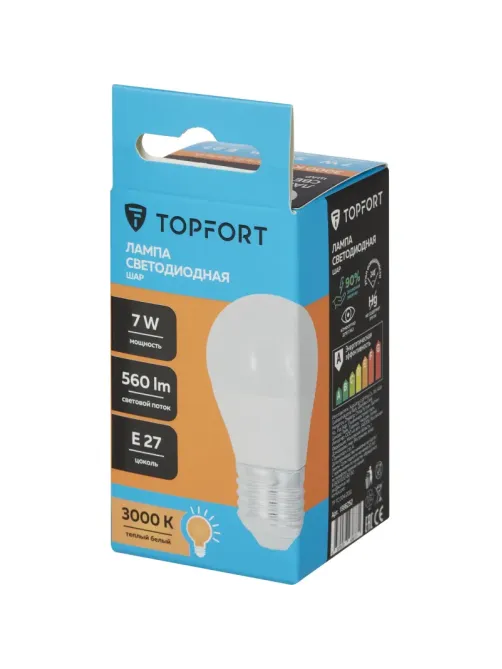 Лампа светодиодная Topfort E27 7W 3000K шар