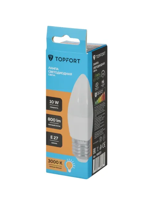 Лампа светодиодная Topfort E27 10W 3000K свеча